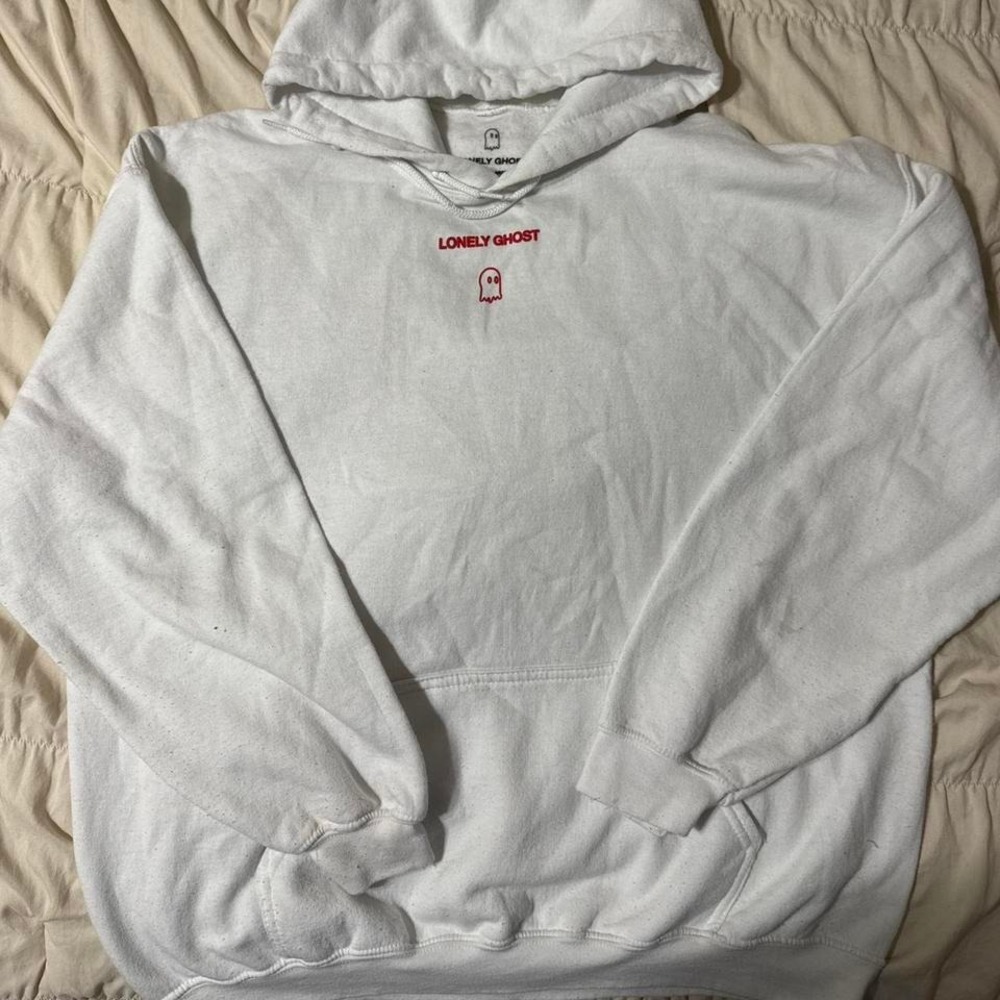 White and red Lonely Ghost hoodie